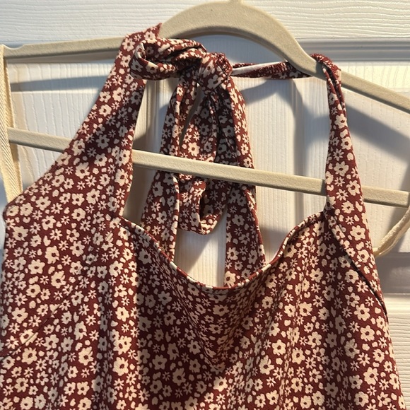 Free People Talk Back Halter Bodysuit Brown Floral M - Picture 4 of 9